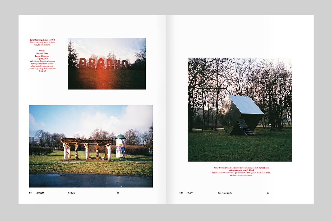 A magazine spread with photographies of Bródno park
