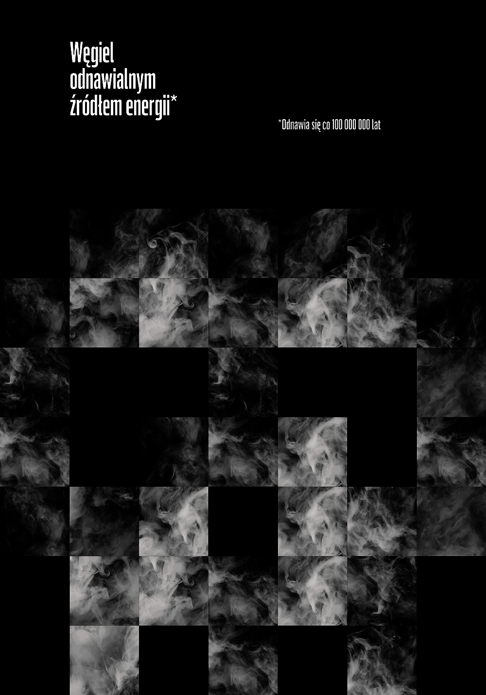 A poster showing geometric shapes that remind of a skull.