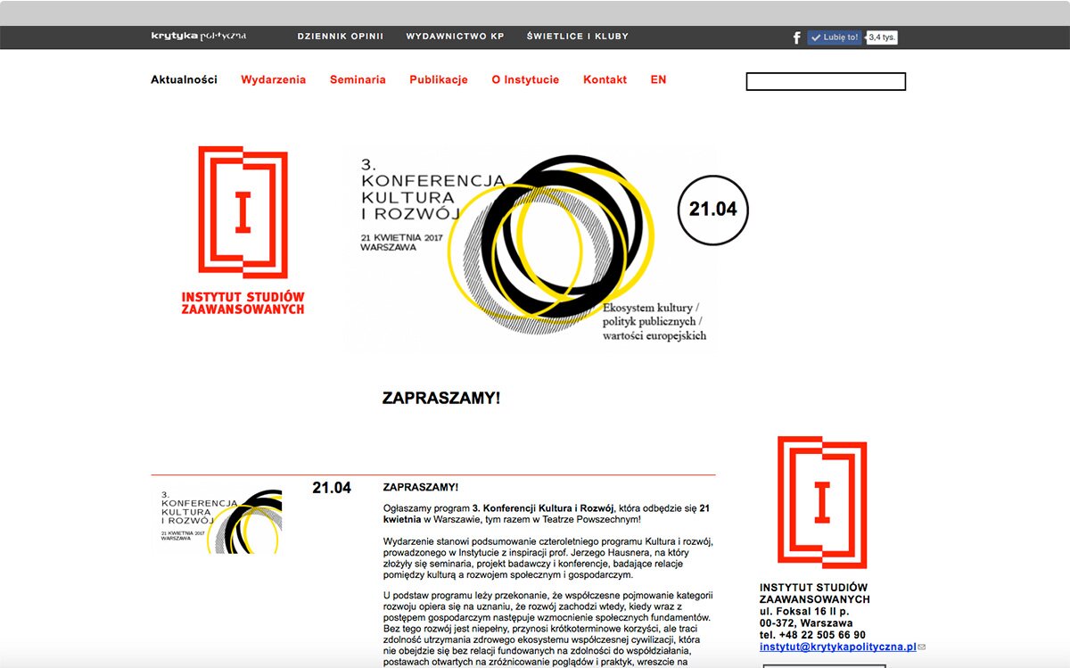 Printscreen from the Institudte for Advanced Studies's website with banner about the conference