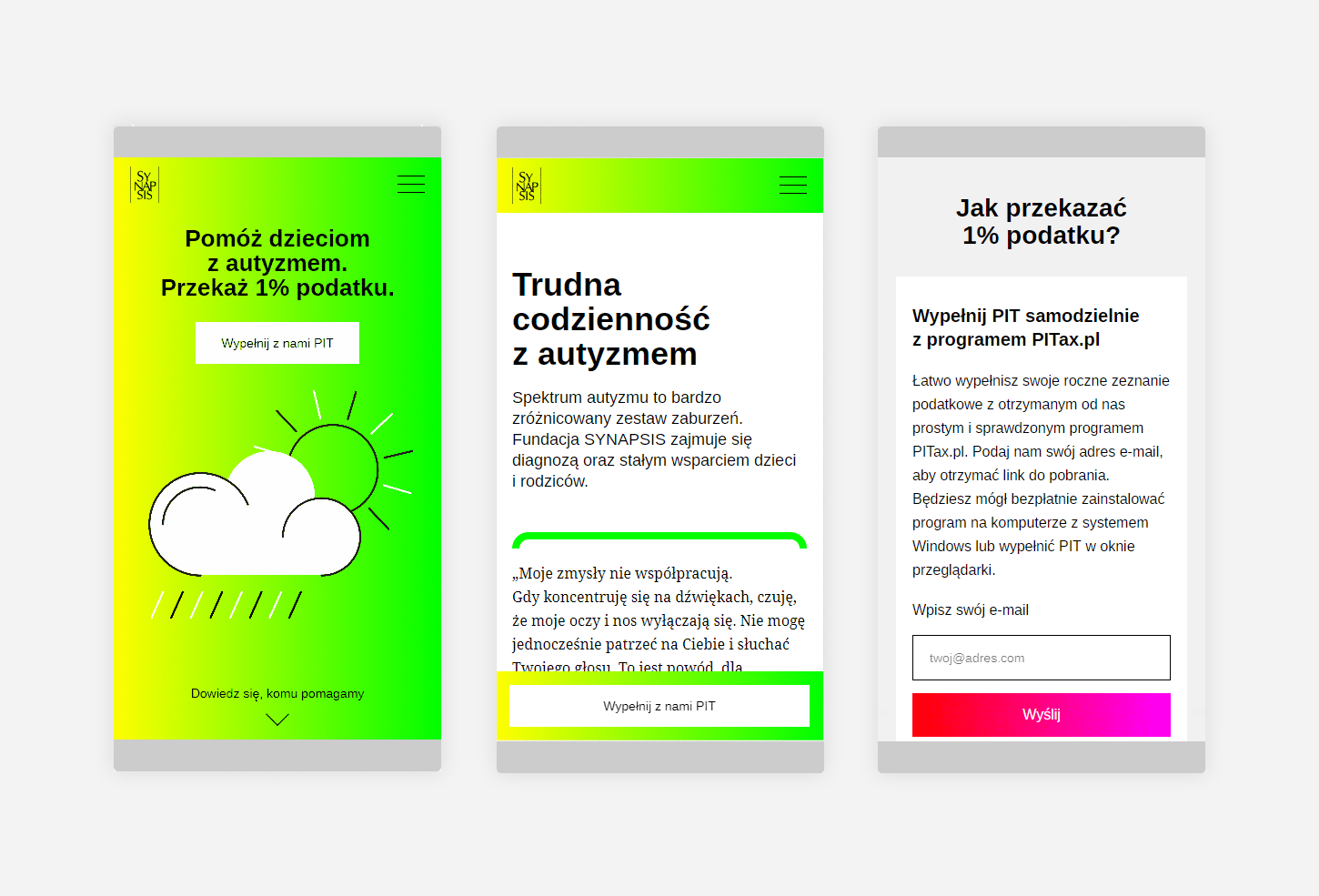 Animated printscreens from mobile website for Synapsis