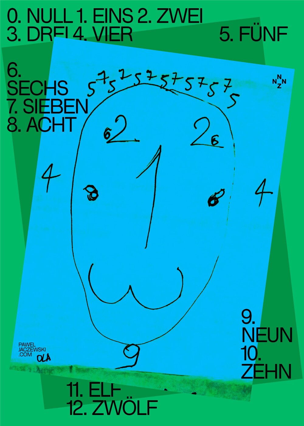 A poster with numbers written in German