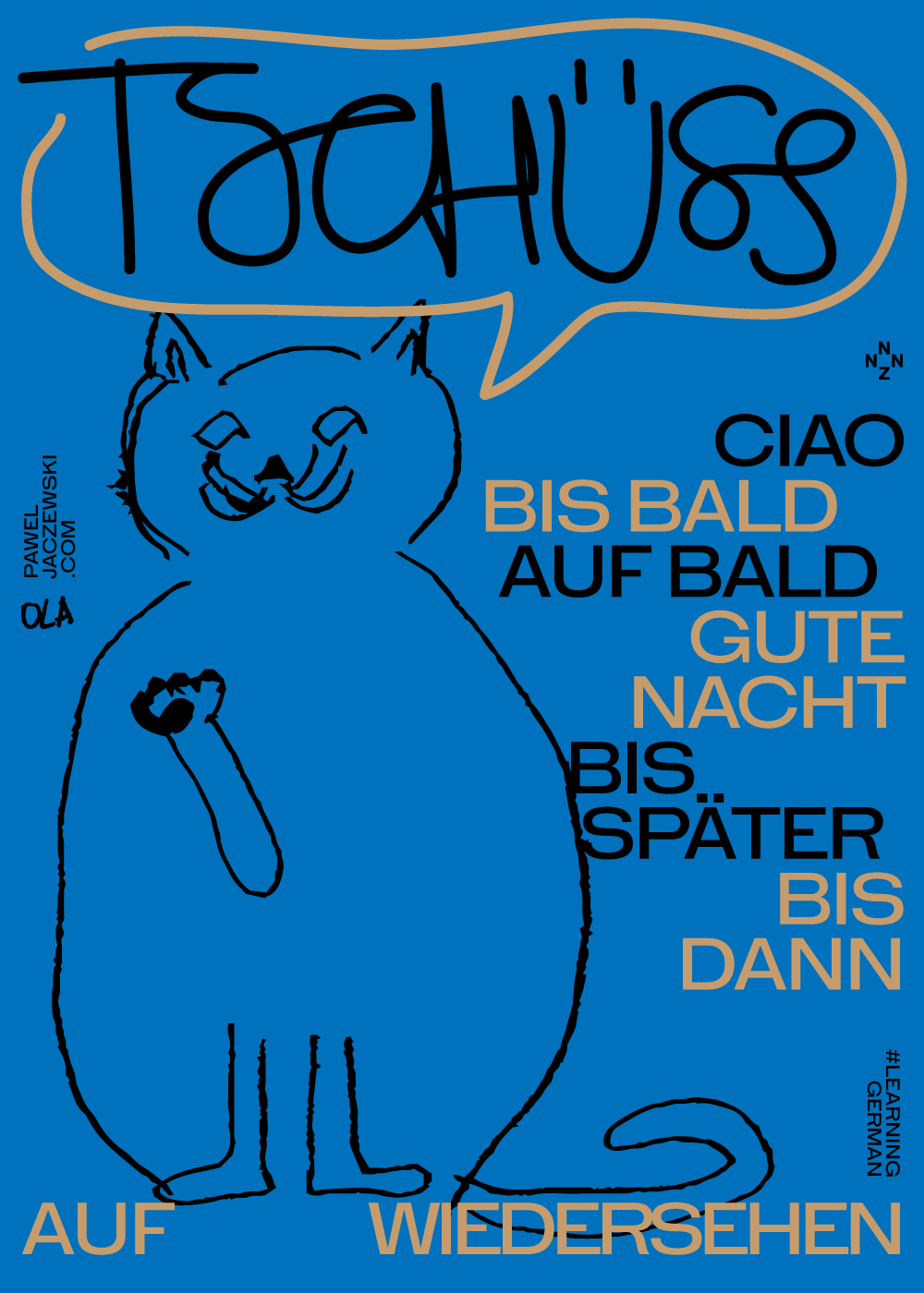 An animated poster with an illustration of a cat