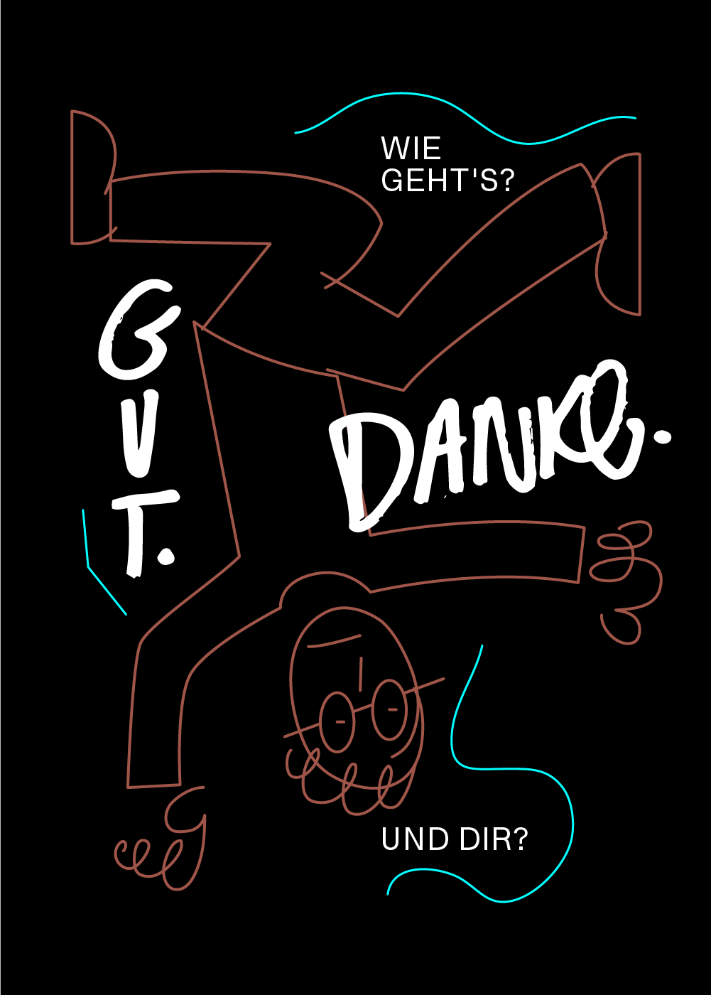 A poster with an illustration of a man upside down