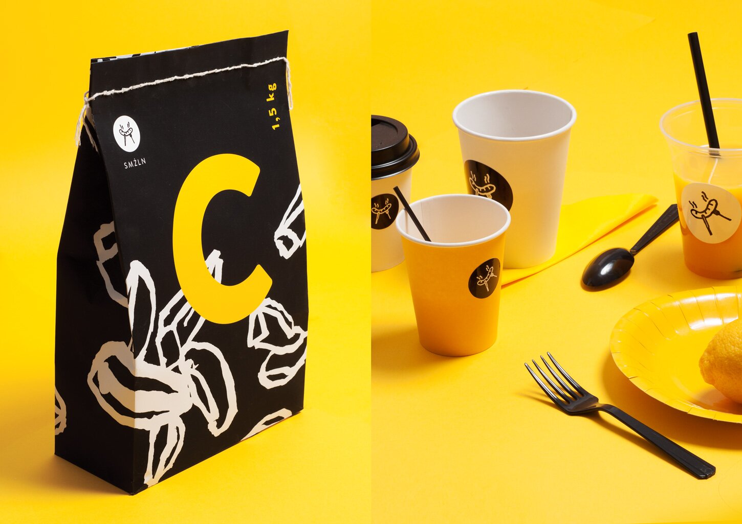 A photography of grill charcoal bag and photography of disposable tableware