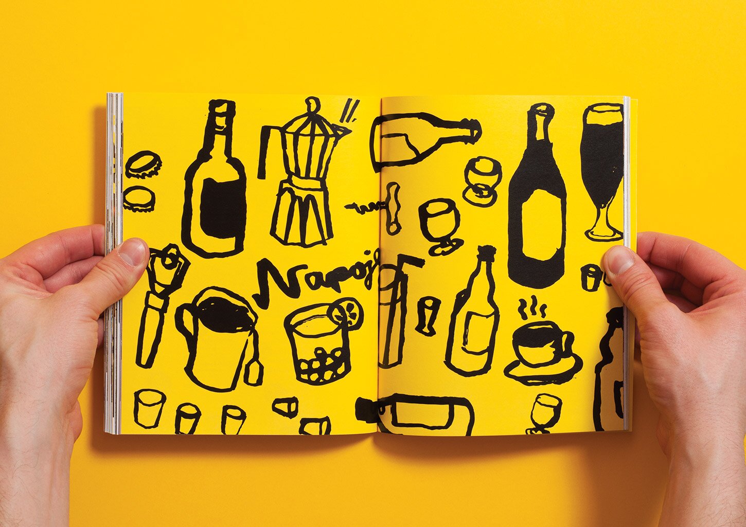 Spread from the UCZTA cookbook with an illustration of different drinks