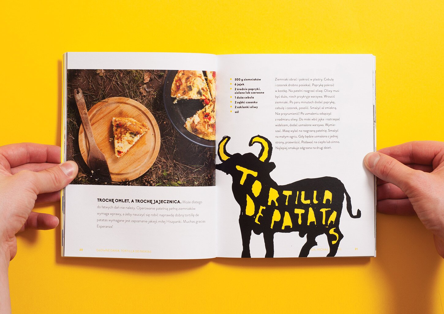 Spread from the UCZTA cookbook with a picture of tortilla de patatas