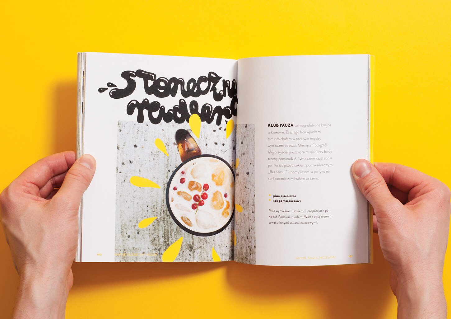 A spread from the UCZTA cookbook with a picture of beer based drink in a mug