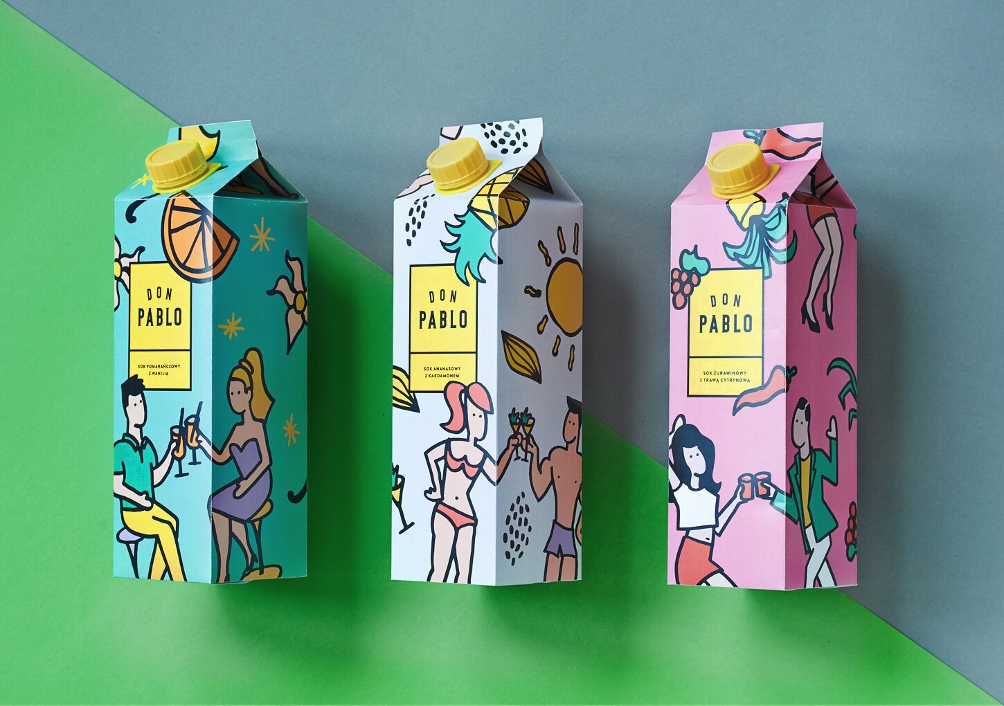 A photography of 3 juice cartons