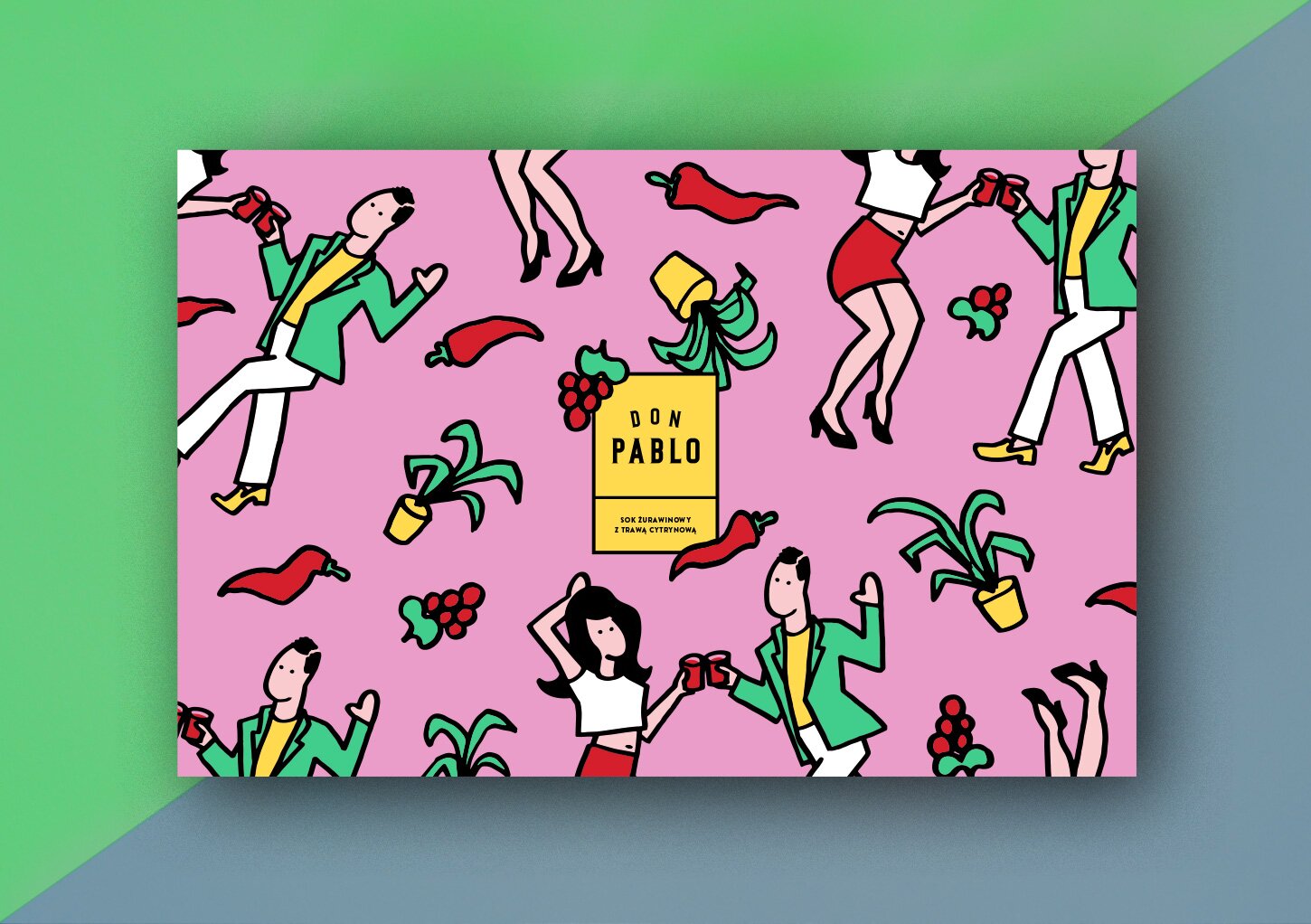 Illustration of people dancing and drinking cocktail