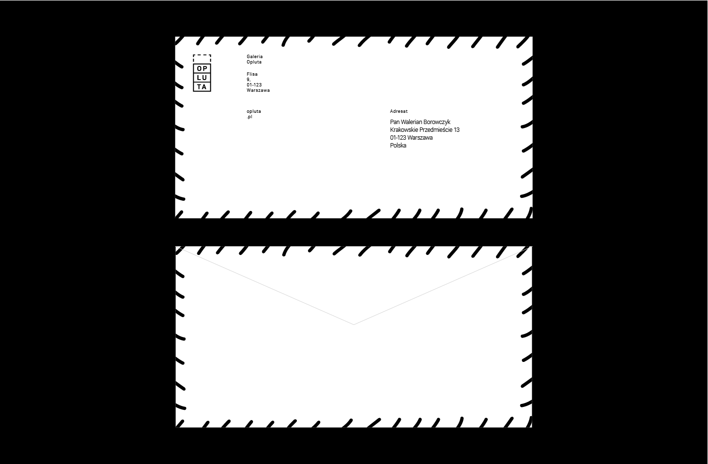 A black-and-white envelope on the black background.