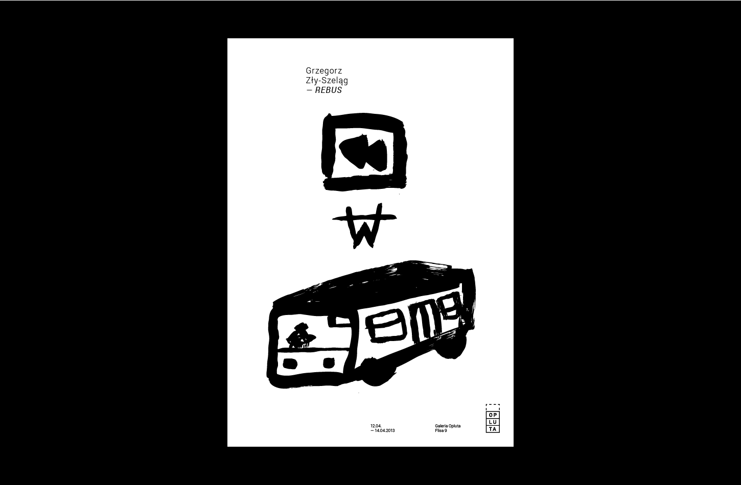 A rebus black-and-white illustration on the black background.